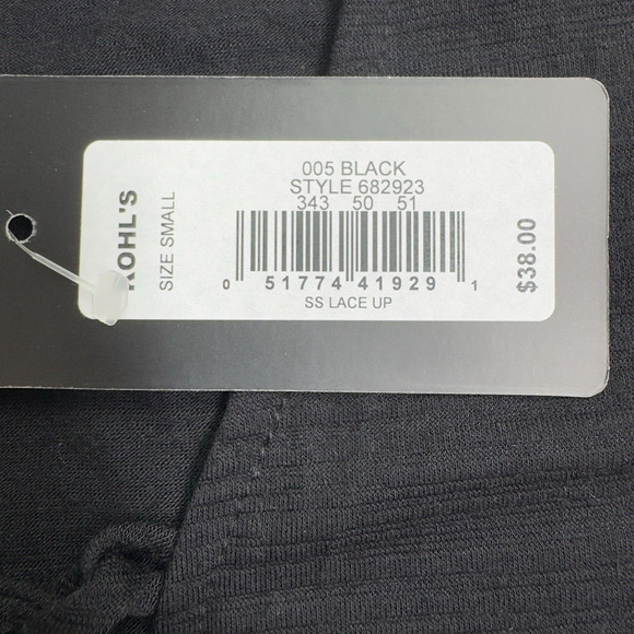 Portocruz Short Sleeve Lace Up Top Women's Size Small Black - Picture 9 of 9